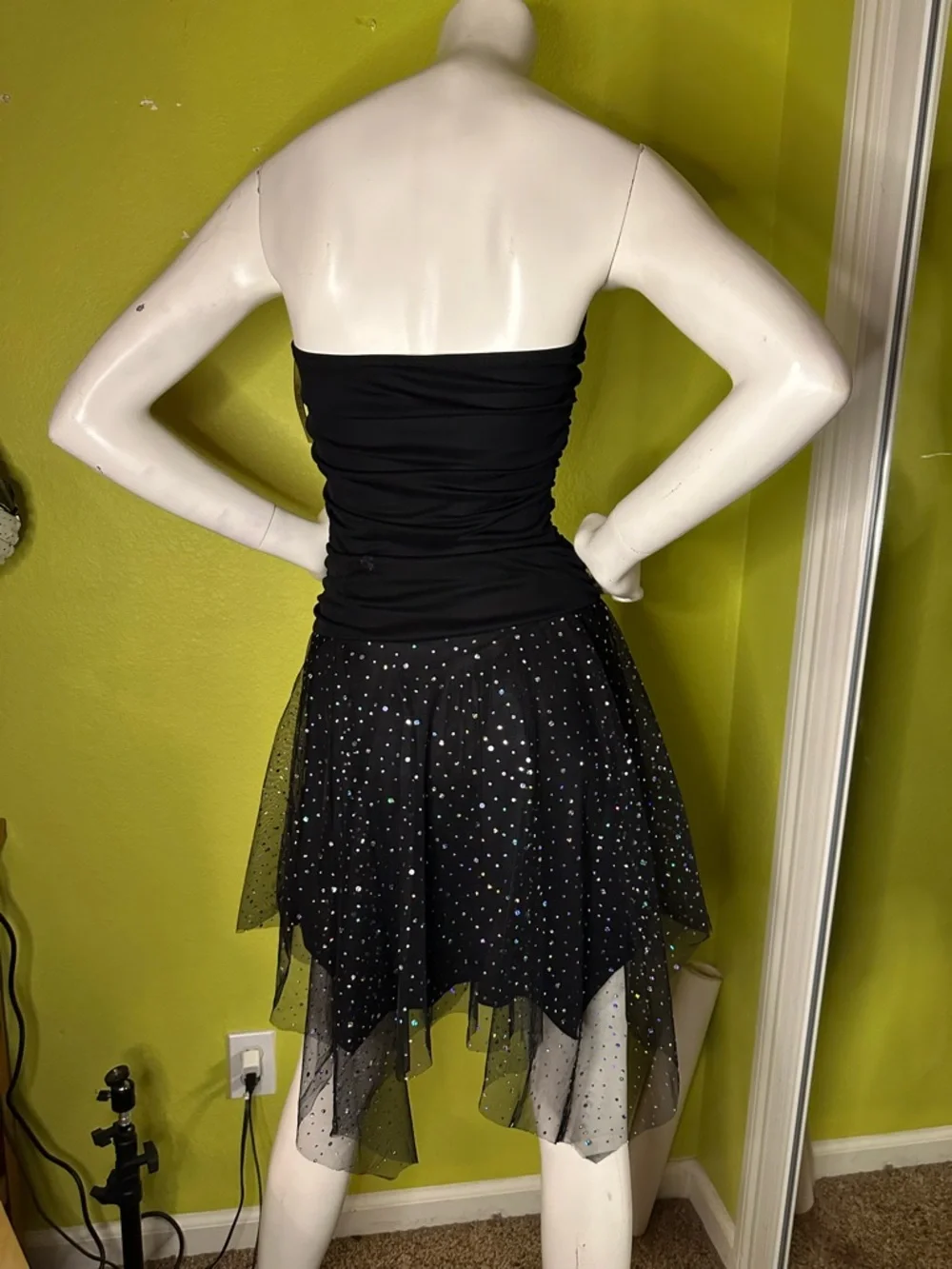 NWT A.Byer Black Strapless Mini Dress with Sparkly Polka Dot Skirt Detailing - Picture 3 of 8